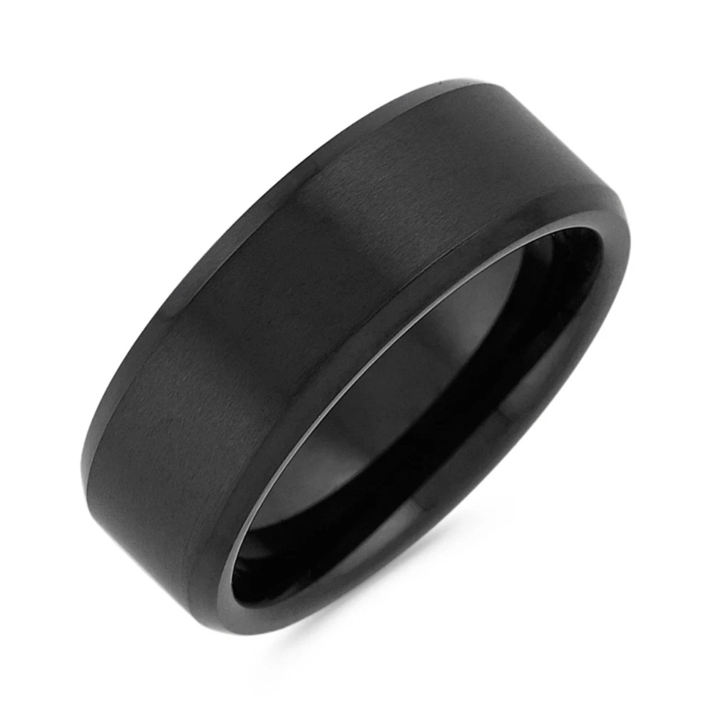 Brand New Shane Co. Men’s Beveled Edge Black Titanium Wedding Band 8mm – Size 9